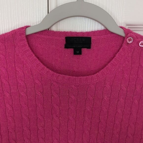 J Crew Collection 100% Cashmere Pink Cable knit Sweater Round neck Size M - Picture 4 of 8
